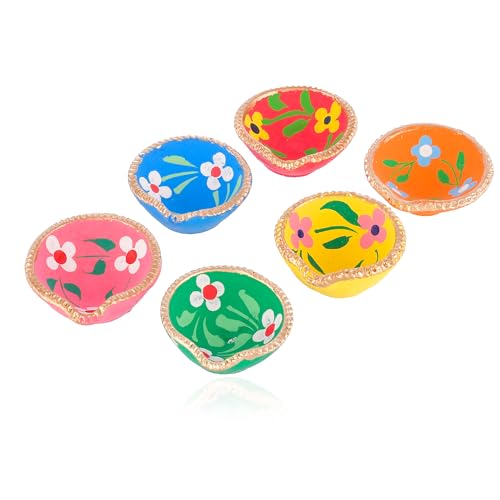 Image of STLYZ Colourful Handmade Diyas for Diwali Hand Painted Decorative Clay Mitti Diya Deepak Lanterns for Diwali Decoration (Pack of 4)