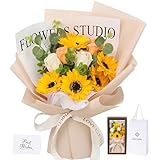 ソープフラワー花束ひまわり 母の日プレゼント女性 人気 ，誕生日プレゼント フラワーギフト バラ花束ブーケ 感謝 結婚記念日 父の日 敬老の日 昇進 お礼 造花 インテリア ローズブーケ オレンジ