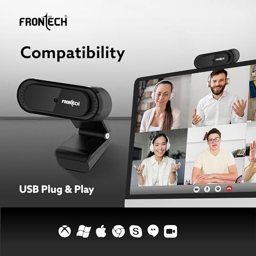 Image of Frontech E-CAM Full HD 1080p Web Cam | 30FPS | Built-in Dual Noise-Reduction Mic | 60 Wide Angle | Plug & Play | 1 Year Warranty (FT-2256)