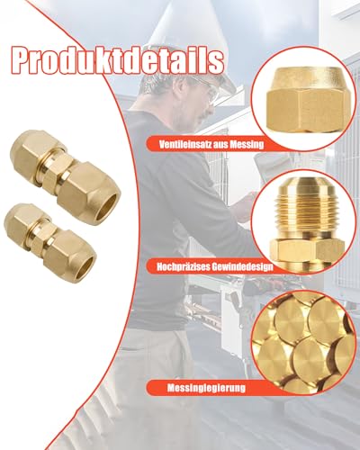 4 Stück Kältemittelleitung Kupferrohrverlängerung: 2x1/4 Zoll und 2x3/8 Zoll Klima Doppelnippel für Kupferrohre mit Überwurfmutter Schweißfreie Installation zur Klimaanlagen Rohranschluss