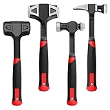 YIYITOOLS 4-teiliges Hammer-Set, Totschlaghammer, 0,9 kg, 680 g, Kugelhammer, 567 g, Klauenhammer, 1,4 kg Vorschlaghammer, geschmiedeter und polierter Stahlkopf