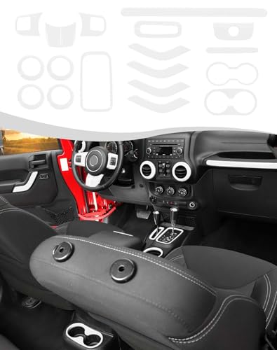 Hoolcar Steering Wheel Cover Gear Shift Panel Trim Cover Water Cup Holder Cover Kit Interior Accessories Kit Fit for Jeep Wrangler JK JKU 2011-2017, 4-Door, White
