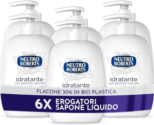 Neutro Roberts, Jabón Líquido Hidratante con Glicerina, Jabón Líquido para Manos con Ingredientes Naturales - Botella de Bioplástico Reciclable - Paquete de 6 x 200 ml