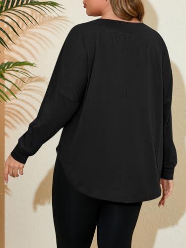Beautife Women's Plus Size Tops Off Shoulder Long Sleeve Loose T Shirts Casual Curved Hem Tunics Tee Shirt4