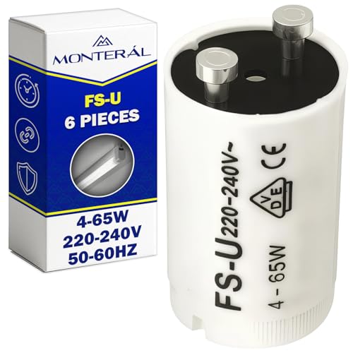 MONTERAL 6 Pezzi Starter Neon 4-65W 220-240V 50-60Hz con Attacco FS-U - Starter per Neon è Certificato CE ed EAC
