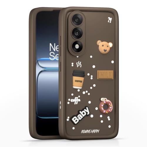 Image of Bintage Back Cover Compatible for 1+ Nord 5 /Oneplus Nord5 | Cute Fun Ball | 3D Taddy Smiley Coffee | Milk Case | Full Body Protection - Brown