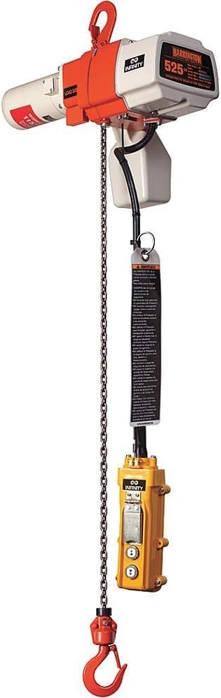 Harrington ED Series Die Cast Aluminum Dual Speed Adjustable Electric Chain Hoist with Hook Suspension, Mini Trolley, 7' PB Drop and Chain Container, 350 lbs Capacity, 10' Lift Height, 66 fpm Lift Speed, 0.8 Horse Power, 120V