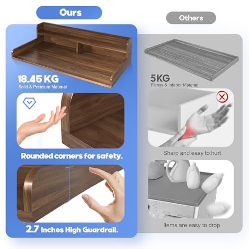 2-Tier Washer and Dryer Countertop with 2.75\" H Guard,54\" W x 27.5\" D Laundry Countertop Cover with Non-Slip Pad,Large Space Laundry Topper for Folding Clothes Over Washer and Dryer-Dark Walnut