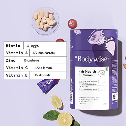 Be-Bodywise-Biotin-Hair-Gummies-For-Stronger-Shinier-Hair-Nails-120-Day-Pack-Enriched-With-High-Potency-Biotin-Zinc-Folic-Acid-Multivitamins-Strawberry-Flavored-No-Added-Sugar-120-Gummies
