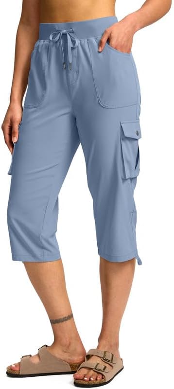 Pudolla Women's Cargo Capri Pants Hiking Travel Casual Capris with 5 Pocket image 2