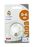 NUK Genius, Chupete del Real Madrid para Bebé Recién Nacido de Silicona con Tetina Anatómica en Forma de Pezón Materno. Producto Oficial. Color Blanco. 0 a 6 meses