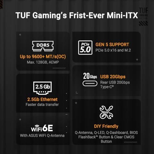 Image of ASUS TUF Gaming B850I WiFi NEO AM5 Mini ITX Motherboard, DDR5, DIMM Fit, WiFi 6E, 2.5Gb LAN, PCIe 5.0, 2X M.2, 2X USB-C, AI Cooling II, Pre-Mounted I /O Shield, SFF PC
