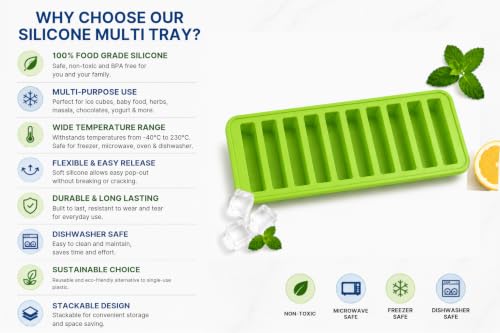 Image of Silicone Ice Stick Tray Pack of 1 | 10 Long Steak Ice Cube Mold | Food Grade BPA Free Silicone for Ice Cubes, Baby Food, Chocolate, Yogurt, Herbs & Masala | Freezer, Microwave & Dishwasher Safe (1)