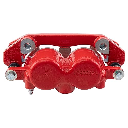 Image of TRQ Front Brake Caliper Set Painted Red Brackets Compatible with 2007-2009 Chrysler Aspen 2007-2009 Dodge Durango 2009-2010 Dodge Dakota Ram 1500 2011-2018 Ram 1500 2011 Ram Dakota
