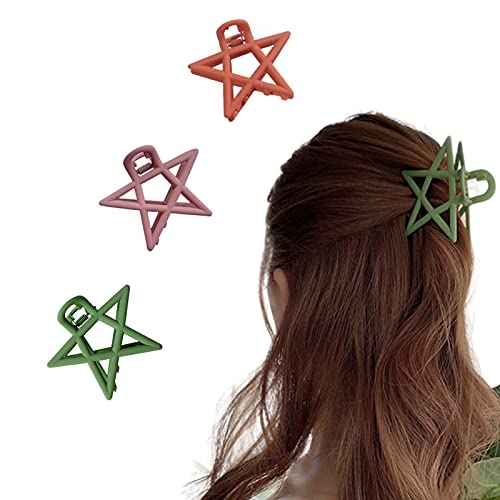 Aldqtz 3PCS Large Star Matte Hair Claw Clips ,Big Nonslip Cute Strong Hold Jaw Clip for Thin Hair Long Hair Thick Hair ,Perfect Star Hair Claw Clips for Women Girls（Green）