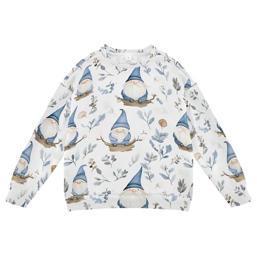 JUNZAN Winter Blue Gnomes Leaves Big Boys Sweatshirt Hoodie Crewneck Outerwear for Kids Athletic 4T