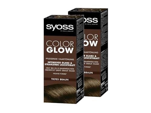 Syoss Color Glow Pflegende Haartönung Tiefes Braun, semi-permanente Coloration Stufe 1 (2x 100 ml), für strahlende Farbintensität bis zu 8 Haarwäschen, ohne das Haar zu schädigen