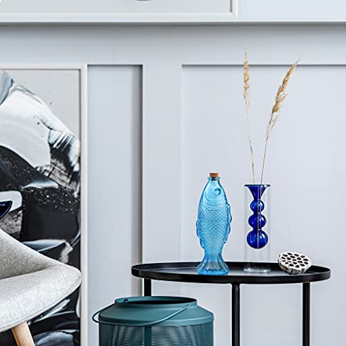 MDLUU 3-Pack Fish Shaped Glass Bottle, Fish Decanter with Cork Stopper, Decorative Bottle for Gift, Bar, Home Decor, Capacity 500ml/17.5oz (Blue)