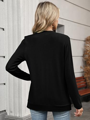 Heymoments Cardigan Sweaters for Women Trendy Black Small Open Front Long Sleeve Loose V Neck Ladies Summer Shrugs Causal Girls Bolero Soft Spring Fall Winter Tops Knitted Coat — view 4