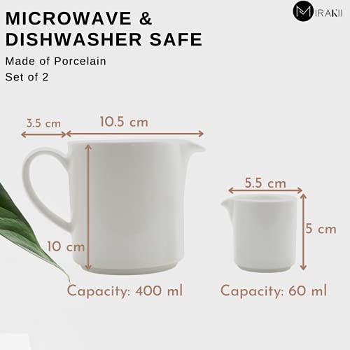 Image of Ceramic 400ml Sauce Boat or Tea or Gravy Pot with 50 ml Creamer Milk Pot Microwave and Dishwasher Safe (Mirakii 85)