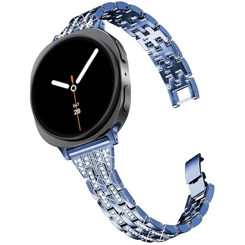 DEALELE Correas compatibles con Samsung Galaxy Watch 8 de 40 mm, 44 mm, 8 Classic de 46 mm, pulsera de repuesto delgada de metal con diamantes de imitación para mujeres y hombres (azul)