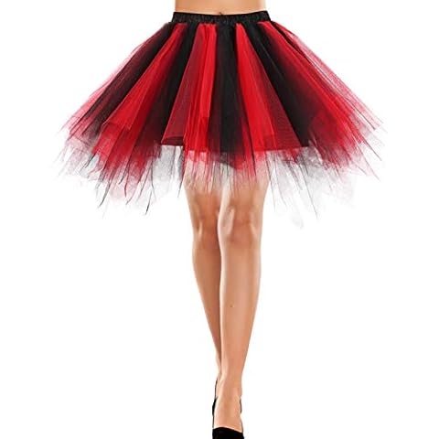 bbonlinedress Women's Short Vintage Petticoat Ballet Bubble Skirt 50s Puffy Tutu Black-red M Cover