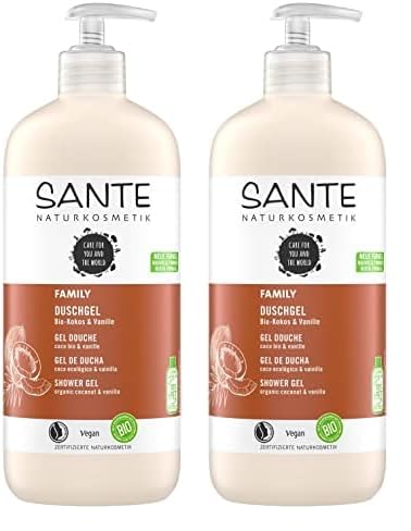 SANTE Naturkosmetik Pflegendes Duschgel mit exotischem Duft, Duschpflege für geschmeidige Haut in Familiengröße, Mit Bio-Kokosnuss und Bio-Aloe Vera, Family Duschgel, 1 x 950 ml (Packung mit 2)