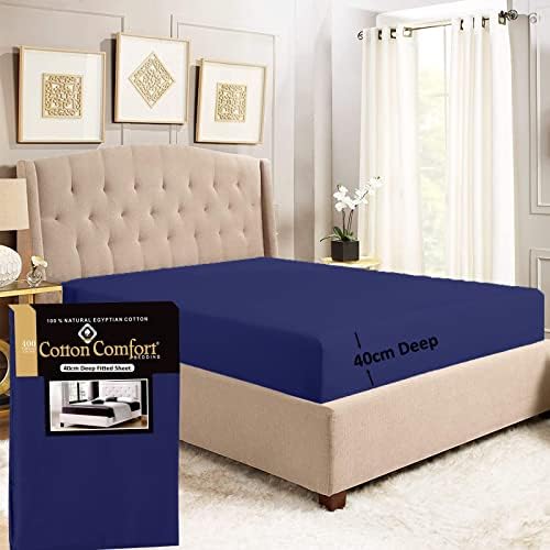 Cotton Comfort Bedding Danny Textiles 400 Thread Count 100% Egyptian Cotton Extra Deep Fitted Sheets 40CM Deep Bed Sheets Full Deep Single Double King Super King (Single, Navy. Blue)