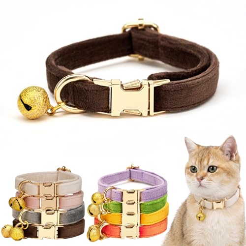 New Cat Collar with Bells, Soft Polyester Kitten Collar, Heavy Duty Metal Buckle for Small Medium Cats,Adjustable 7.09-11.81Inch