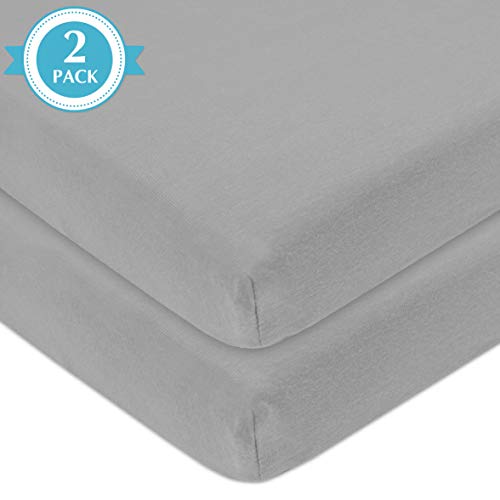 Image of American Baby Company 2 Pack 100% Natural Cotton Fitted Pack and Play Sheets 39 inch x 27 inch - Soft & Breathable Pack N Play Sheets for Playard & Mini Crib Mattress, Gray, for Boys & Girls