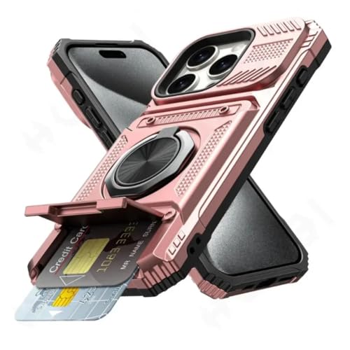 Étui iPhone 15 Pro Max Antichoc avec Porte-Carte et Anneau de Support Aimanté