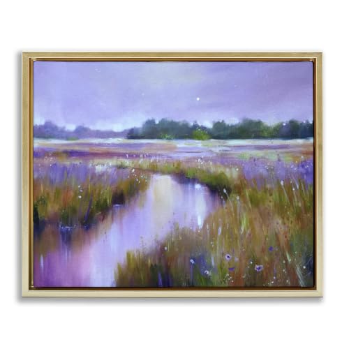 Purple Dusk Rural Stream Landscape, 24 x 30 Inch Canvas in Floater Frame