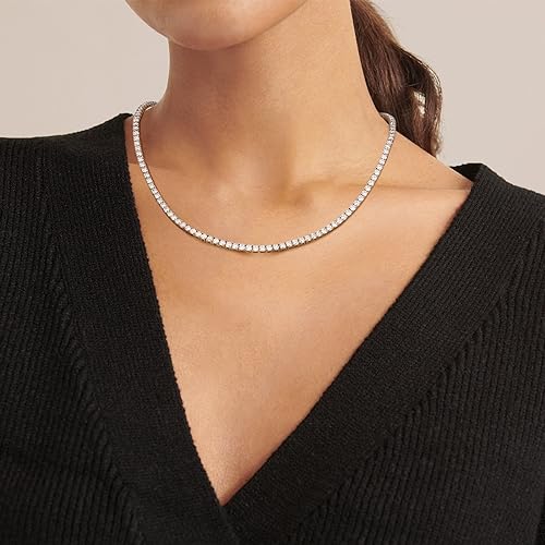 Moissanite Sterling Silver Link Necklace: 3MM VVS1 D Color White Gold Plated 925 Moissanite Tennis Vintage Elegant Dainty Birthday Wedding Christmas Valentine's Day Jewelry Gift for Women Men Girls3