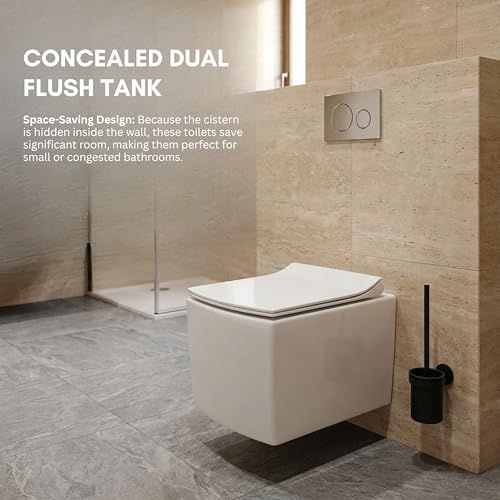 Image of Parryware HELIX Ceramic Wall Hung Western Commode for Bathroom | Rimless Washdown Flush Commode with UF Soft Closing Toilet Seat | Square Wall Mount Ewc | Space Saving | C8895