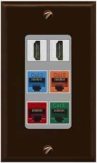 RiteAV 2 placas de pared HDMI 4 Cat6 Ethernet de colores mixtos – 1 banda [marrón/gris]