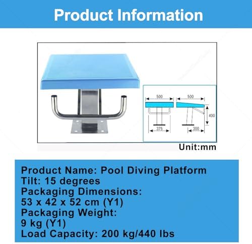 Professional Diving Board - Heavy Duty Stainless Steel Jumping Platform with Handle, 15° Incline Starting Block for Swimming Pool, Ideal for Competitive Swim Training