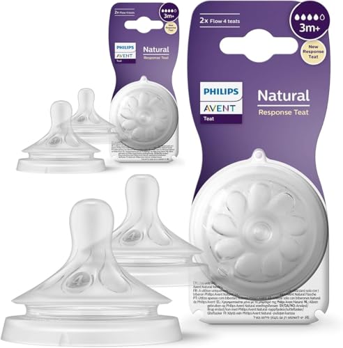 Image of Philips Avent Natural Response Bottle Teat - 4 x Baby Bottle Flow 4 Teats for Babies Aged 3+ Months, BPA Free (Model SCY964 /04)