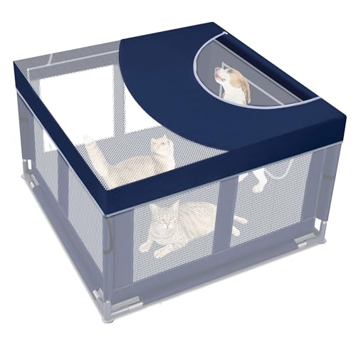Dog Playpen Cover 42x42 inch Dog Play Pen Top with Hooks Soft Fabric Roof Puppy Playpen Topper for Cat Crate Kennel (Cover Only)