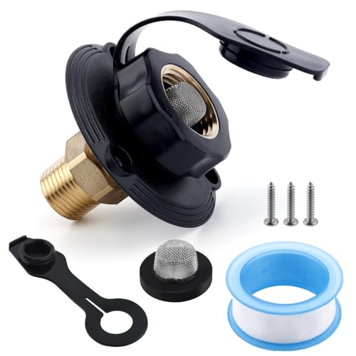 Image of RV City Water Inlet, 3 /4 NH Female to 1 /2 NPT Male RV Hose Connector Fresh Water Fill Inlet Connection Flange with Check Valve Dust Cover Ideal Camper Motorhome Marine Trailer Replacement Accessories