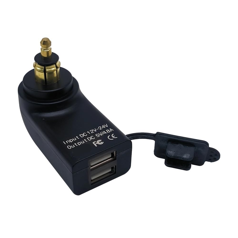 Wodoodporna ładowarka 12 V do motocykla z podwójnym portem USB, gniazdo wtykowe DIN do motocykla czarno-białego