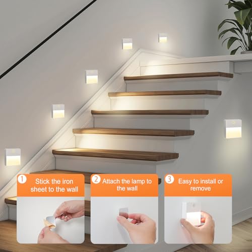 Image of ASAWASA LED Motion Sensor Night Light, 7 Colors Rechargeable Magnetic Decor Wall Lights, Dimmable, Suitable for Bathroom hallways bedrooms Kitchen cabinets Staircase
