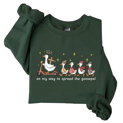 Image of TONGCHEN On My Way to Spread the Goosepel Sweatshirt for Women Christian Silly Goose Crewneck Sweatshirts (US, Alpha, Medium, Regular, Regular, Army Green)