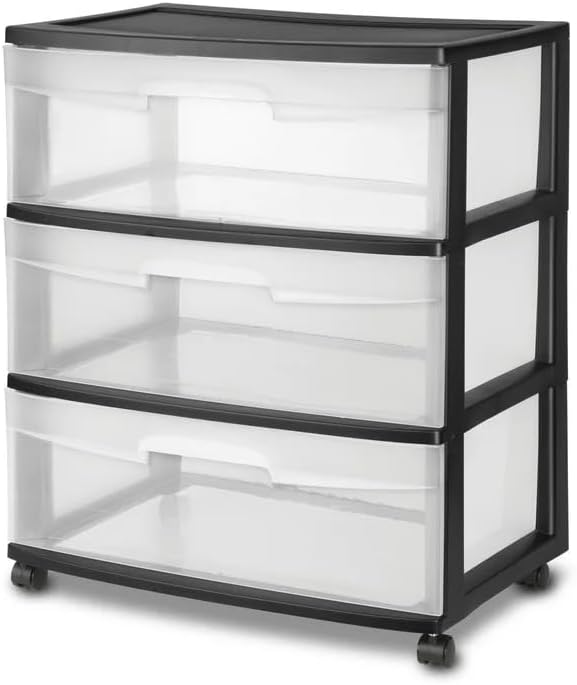 Wide 3 Drawer Cart Black