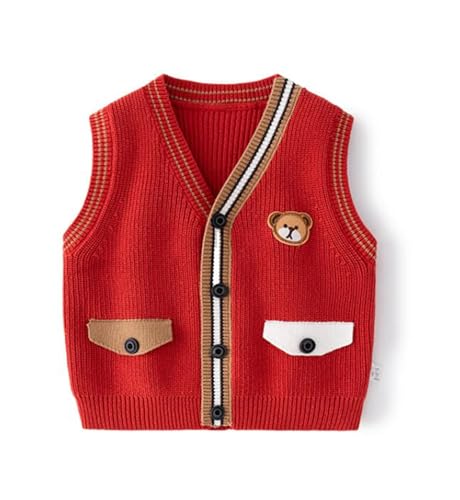 warmstraw Baby Boys Girls Soft Waistcoat Vest Cotton Warm Knitted Swearter Vest Outerwear Sleeveless Top Cardigan Bear Red 6-12 Months