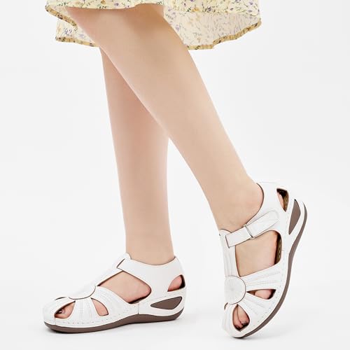Image of DUOYANGJIASHA Women's Closed Toe Sandals: Comfortable Cushioned Casual Wedge Fisherman Sandals Adjustable Ankle Strap Non Slip Lightweight Dressy Summer Shoes for Walking