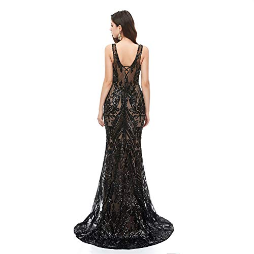 Datangep Sequins V Neck Mermaid Evening Dress Party Trumpet Prom Gowns Lace-up Bride Bridesmaid Dresses2