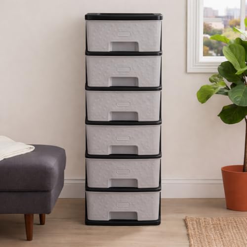 Image of Plastic Modular Drawer Storage Chest Of Drawers Organizer Storage Box, Large Stomo Racks For Multipurpose Anti-slip Shoes Organizers (Grey, 6 Layer)