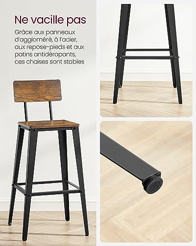 Lot 2 tabourets bar industriels dossier 103° VASAGLE