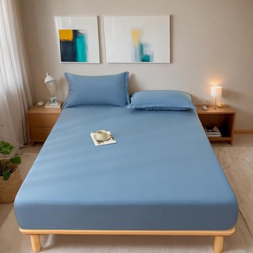 Drap housse en fils robustes de coton supérieur bleu
