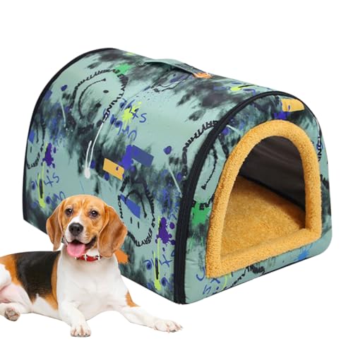 Casa para Dormir para Mascotas – Perrera Suave de 35x27x25 cm, Cueva de Tela Impermeable, Estructura aislada con cojín con Cremallera | Cómoda Cama Interior para Cachorros y Descanso Invernal